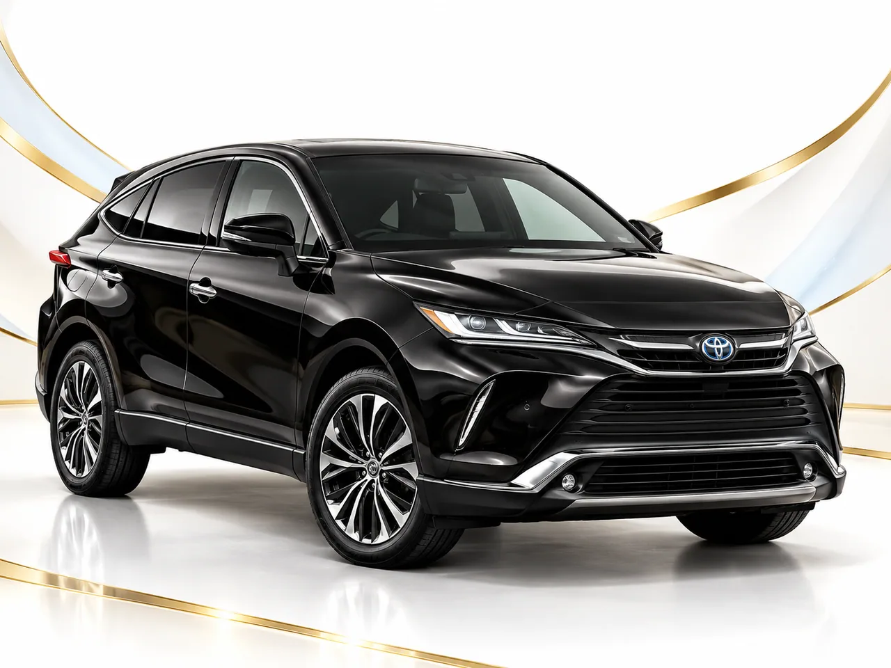 Illustrative premium Toyota Harrier on white and gold background